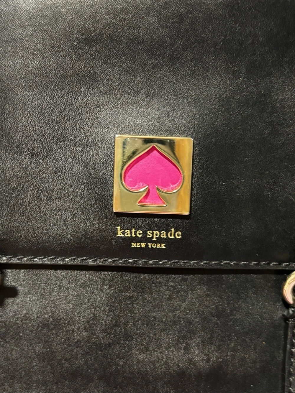 Kate Spade Make it Mine Black Leather Satchel with Pink-Trim Strap